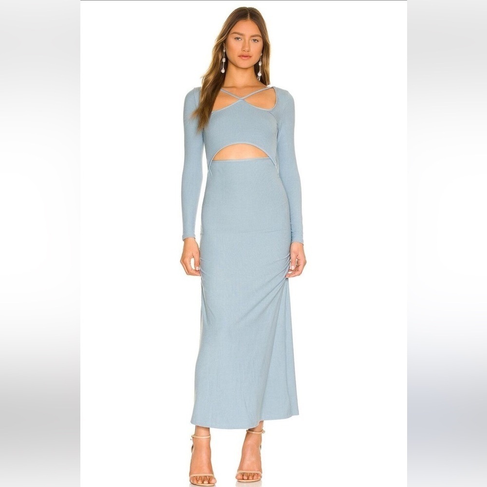 Jonathan Simkhai Standard Maisha Cutout Long Sleeve Dress in Baltic